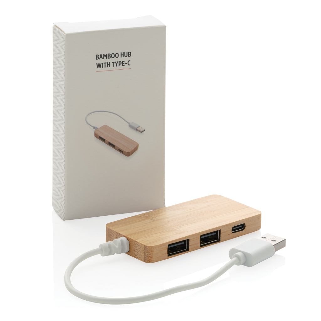 Bamboo hub with Type-C - Brown