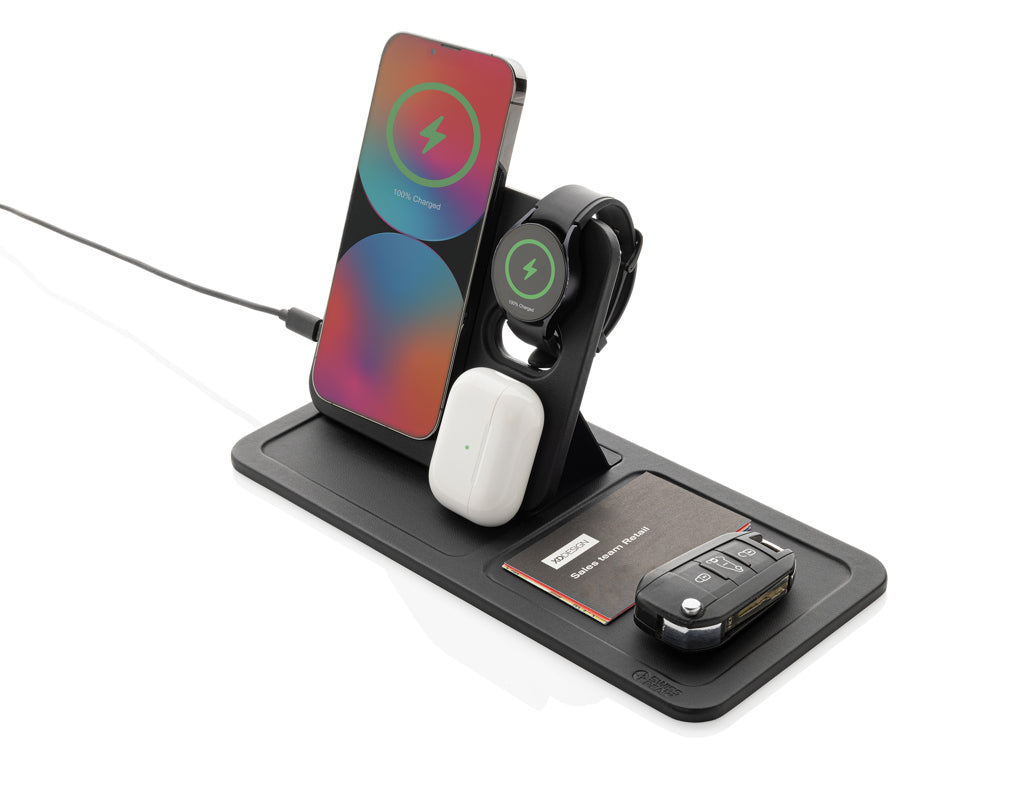 Swiss Peak 3 in 1 RCS recycled PU wireless charger desk tray - Black