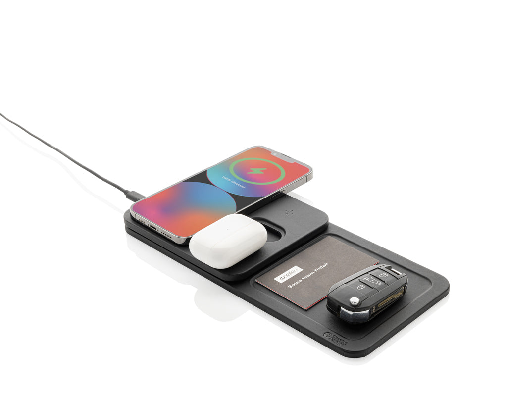Swiss Peak 3 in 1 RCS recycled PU wireless charger desk tray - Black