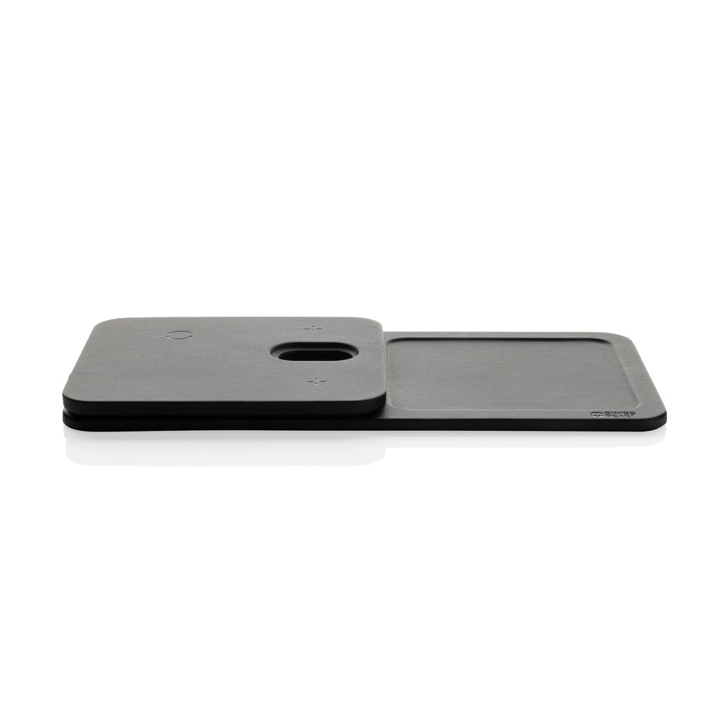 Swiss Peak 3 in 1 RCS recycled PU wireless charger desk tray - Black