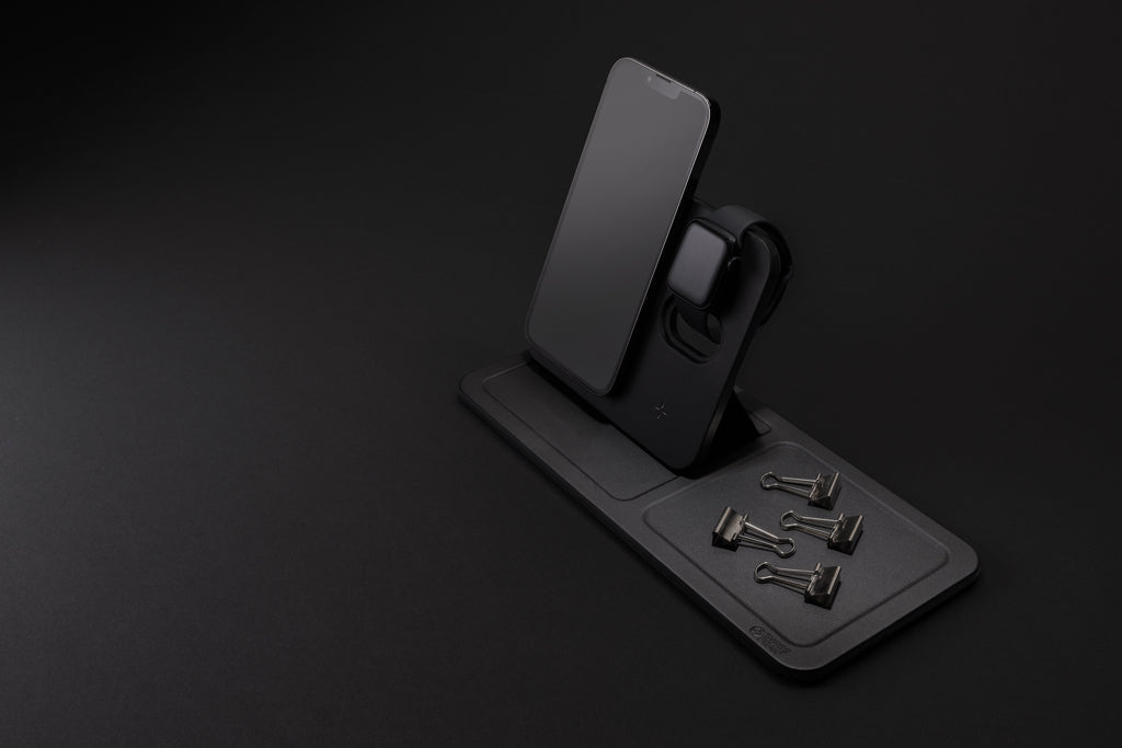 Swiss Peak 3 in 1 RCS recycled PU wireless charger desk tray - Black