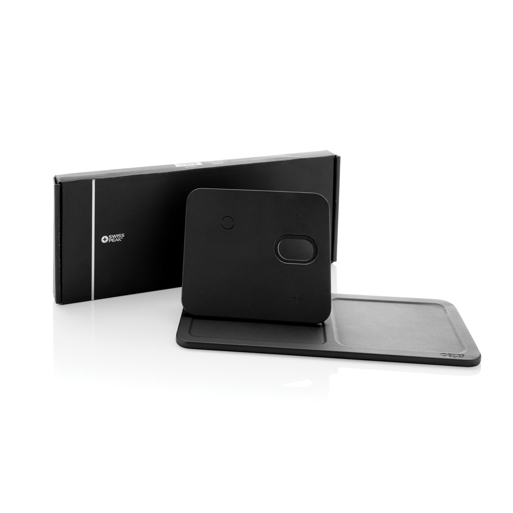 Swiss Peak 3 in 1 RCS recycled PU wireless charger desk tray - Black