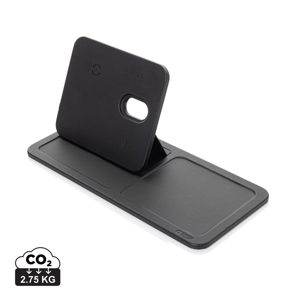 Swiss Peak 3 in 1 RCS recycled PU wireless charger desk tray - Black