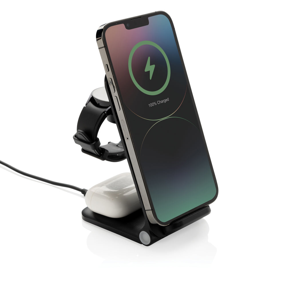 Powerpal 3 in 1 RCS recycled plastic 15W charger - Black