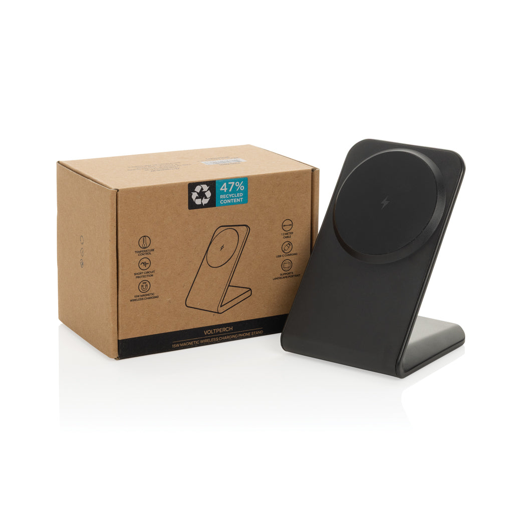 VoltPerch RCS recycled plastic 15W magnetic wireless charger - Black