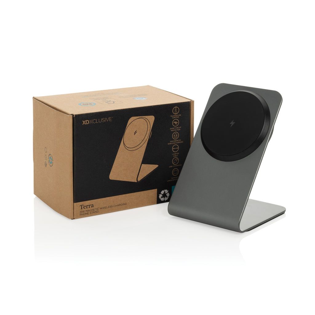 Terra aluminium 15W magnetic wireless charging phone stand - Grey