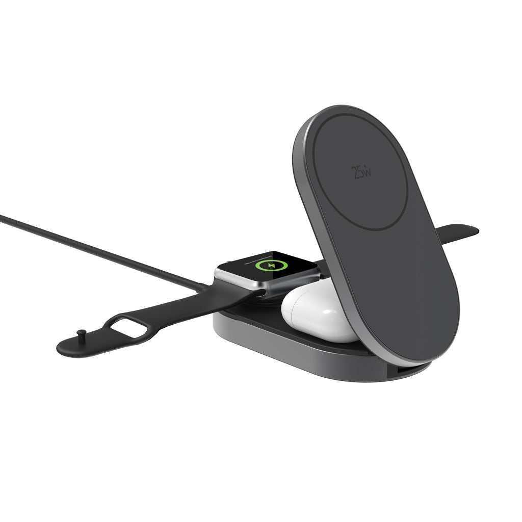 Quantum ultra-fast 3-in-1 25W Foldable Wireless Charger - Grey