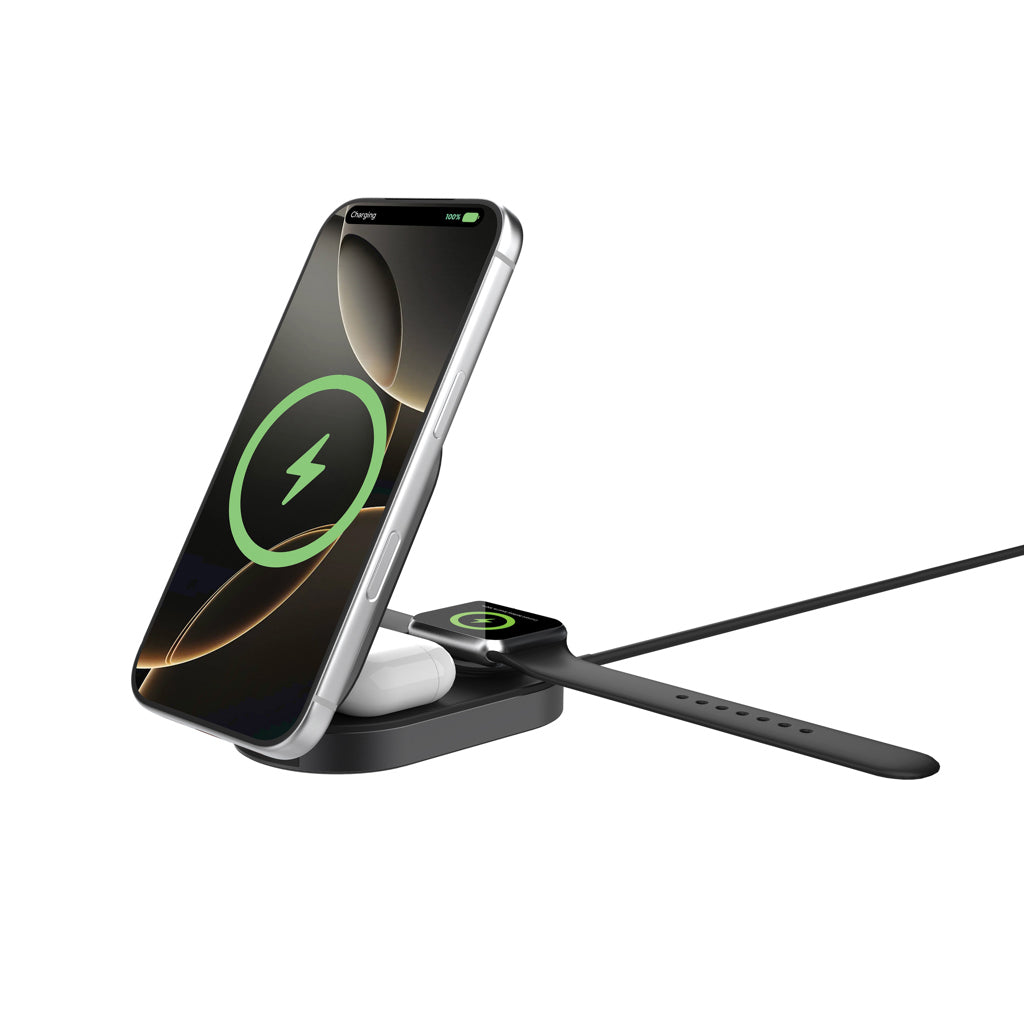 Quantum ultra-fast 3-in-1 25W Foldable Wireless Charger - Grey