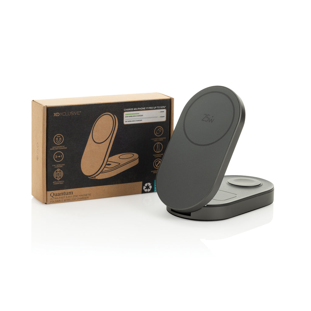 Quantum ultra-fast 3-in-1 25W Foldable Wireless Charger - Grey