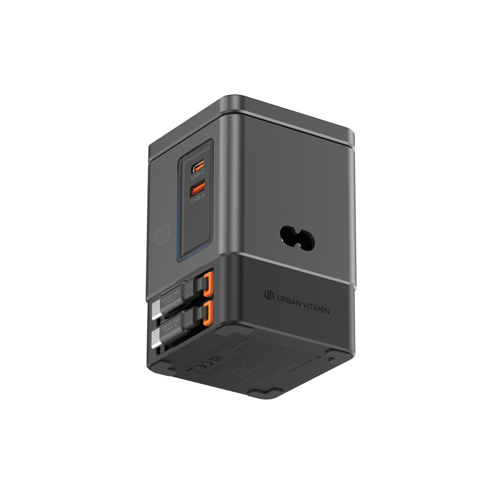 Urban Vitamin Sacramento 105W GAN charger+retractable cables - Grey
