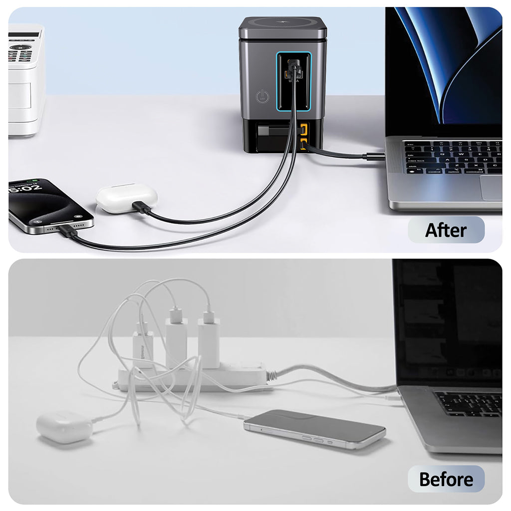 Urban Vitamin Sacramento 105W GAN charger+retractable cables - Grey