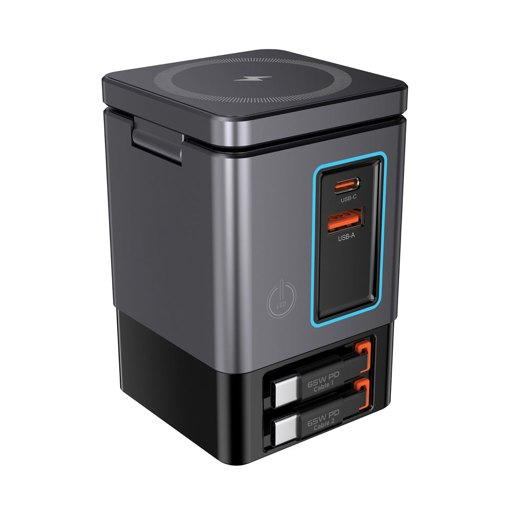 Urban Vitamin Sacramento 105W GAN charger+retractable cables - Grey