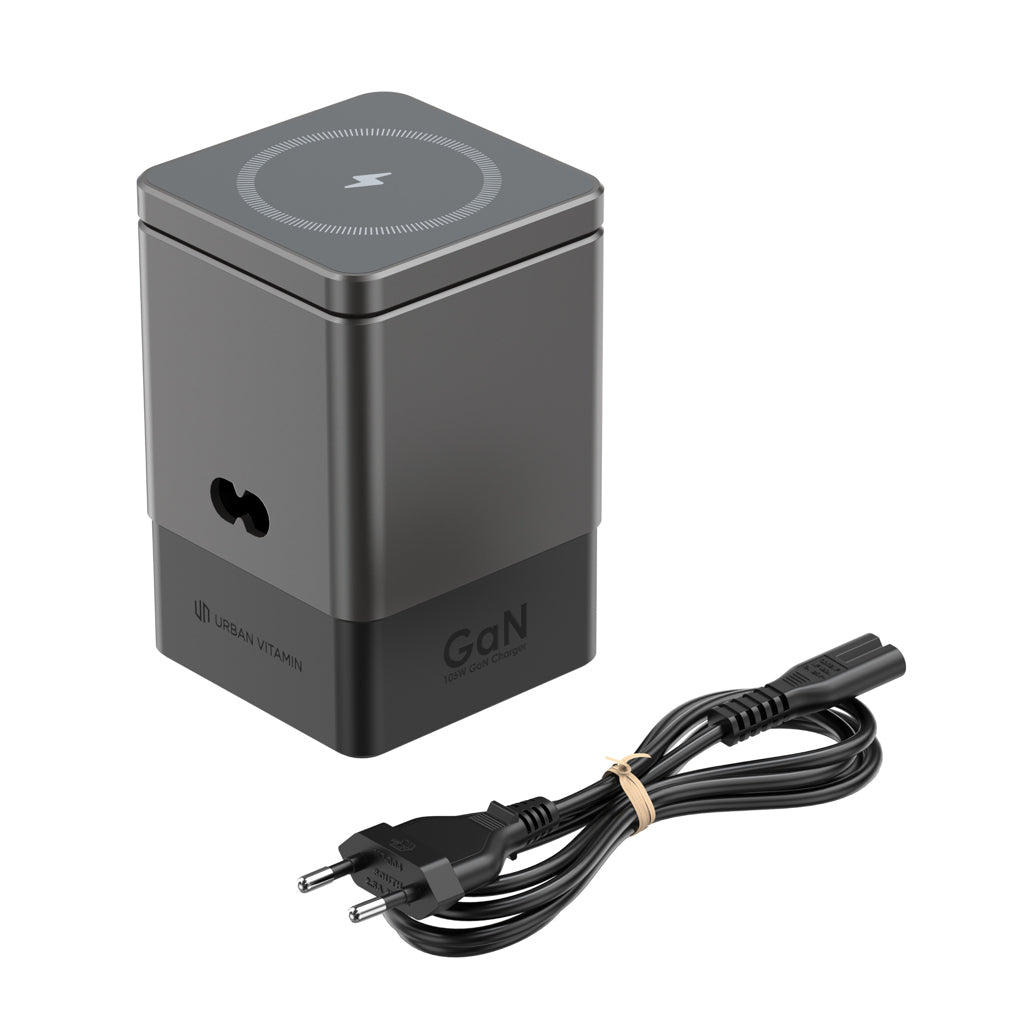 Urban Vitamin Sacramento 105W GAN charger+retractable cables - Grey
