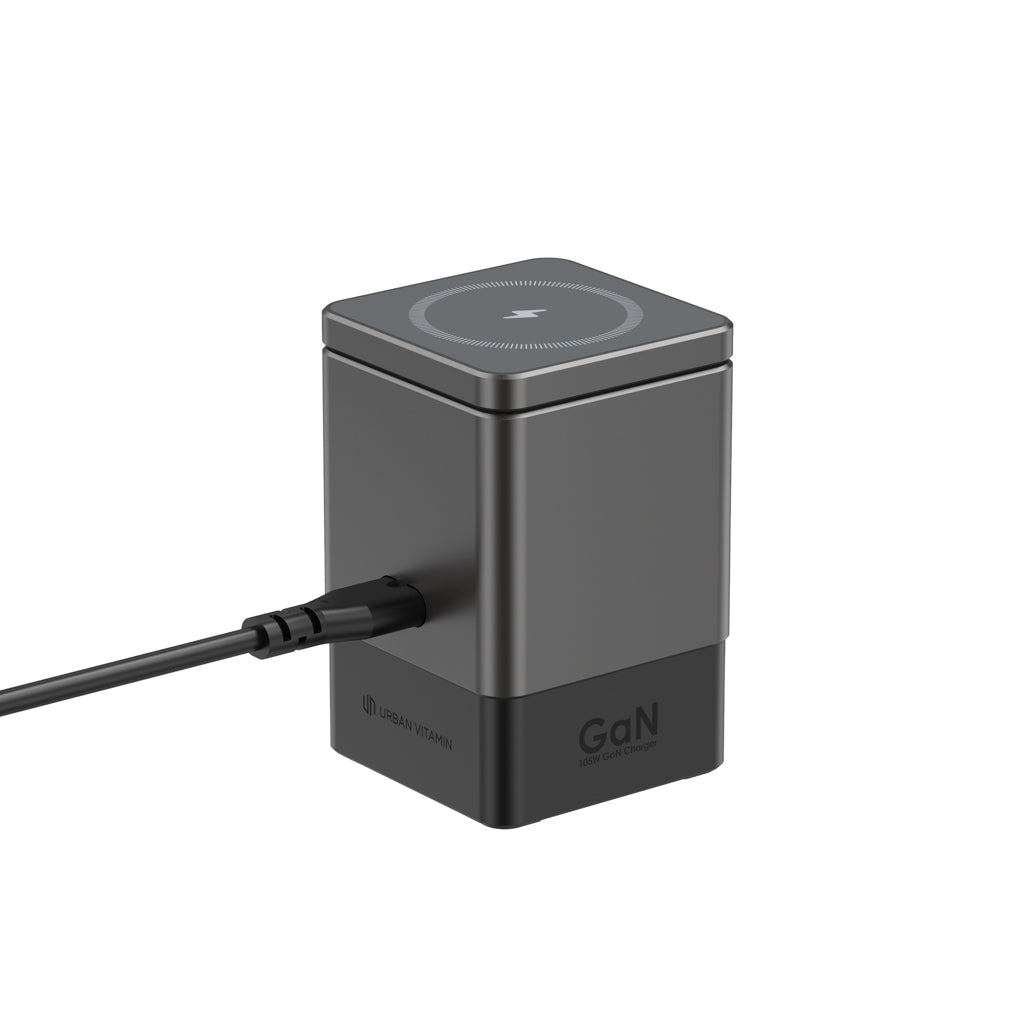 Urban Vitamin Sacramento 105W GAN charger+retractable cables - Grey