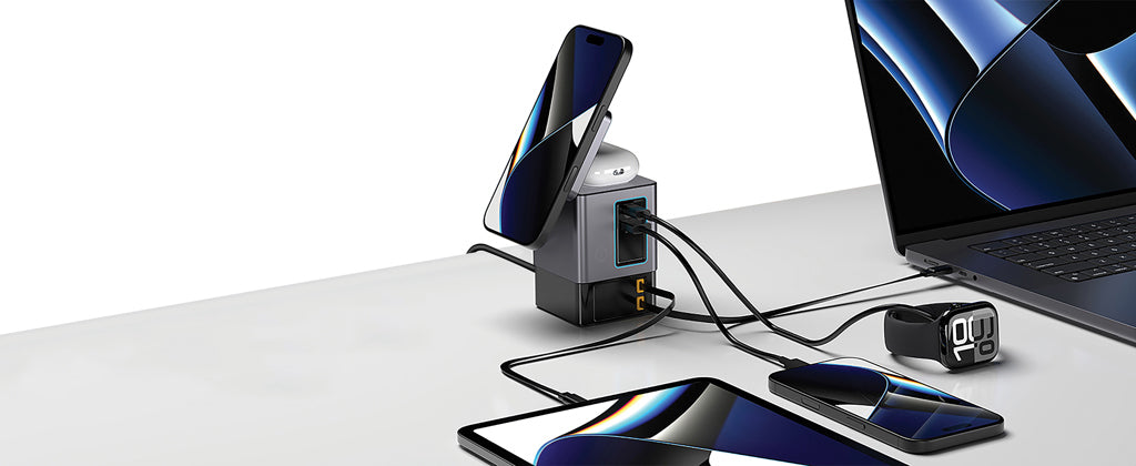 Urban Vitamin Sacramento 105W GAN charger+retractable cables - Grey