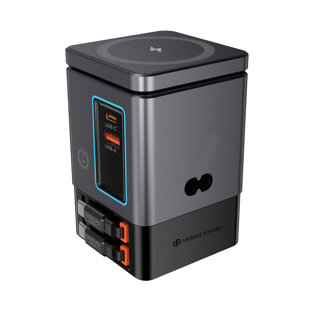 Urban Vitamin Sacramento 105W GAN charger+retractable cables - Grey