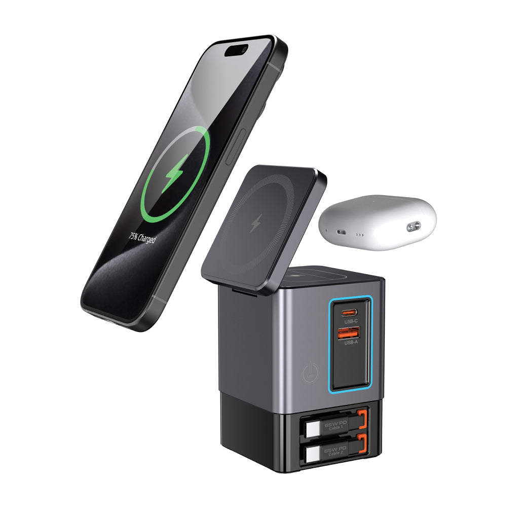 Urban Vitamin Sacramento 105W GAN charger+retractable cables - Grey