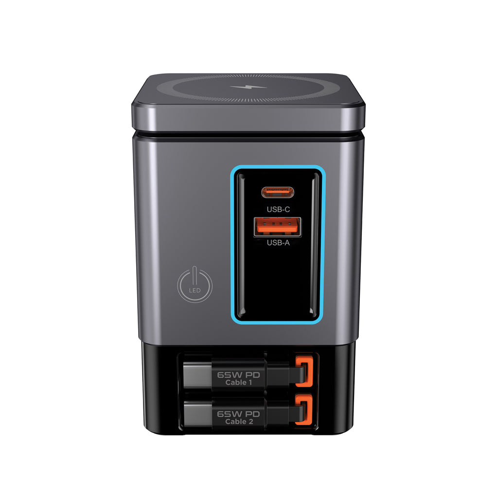 Urban Vitamin Sacramento 105W GAN charger+retractable cables - Grey