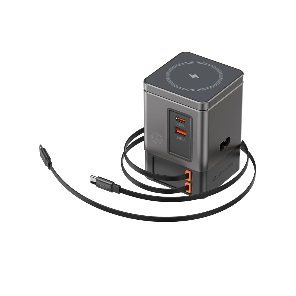 Urban Vitamin Sacramento 105W GAN charger+retractable cables - Grey