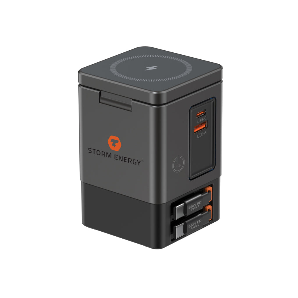 Urban Vitamin Sacramento 105W GAN charger+retractable cables - Grey