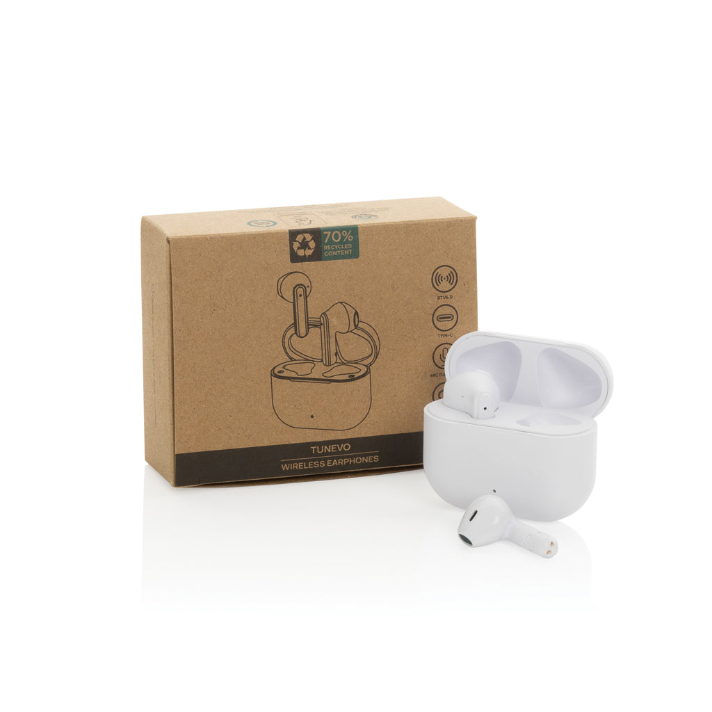 Tunevo RCS recycled plastic wireless earbuds - White