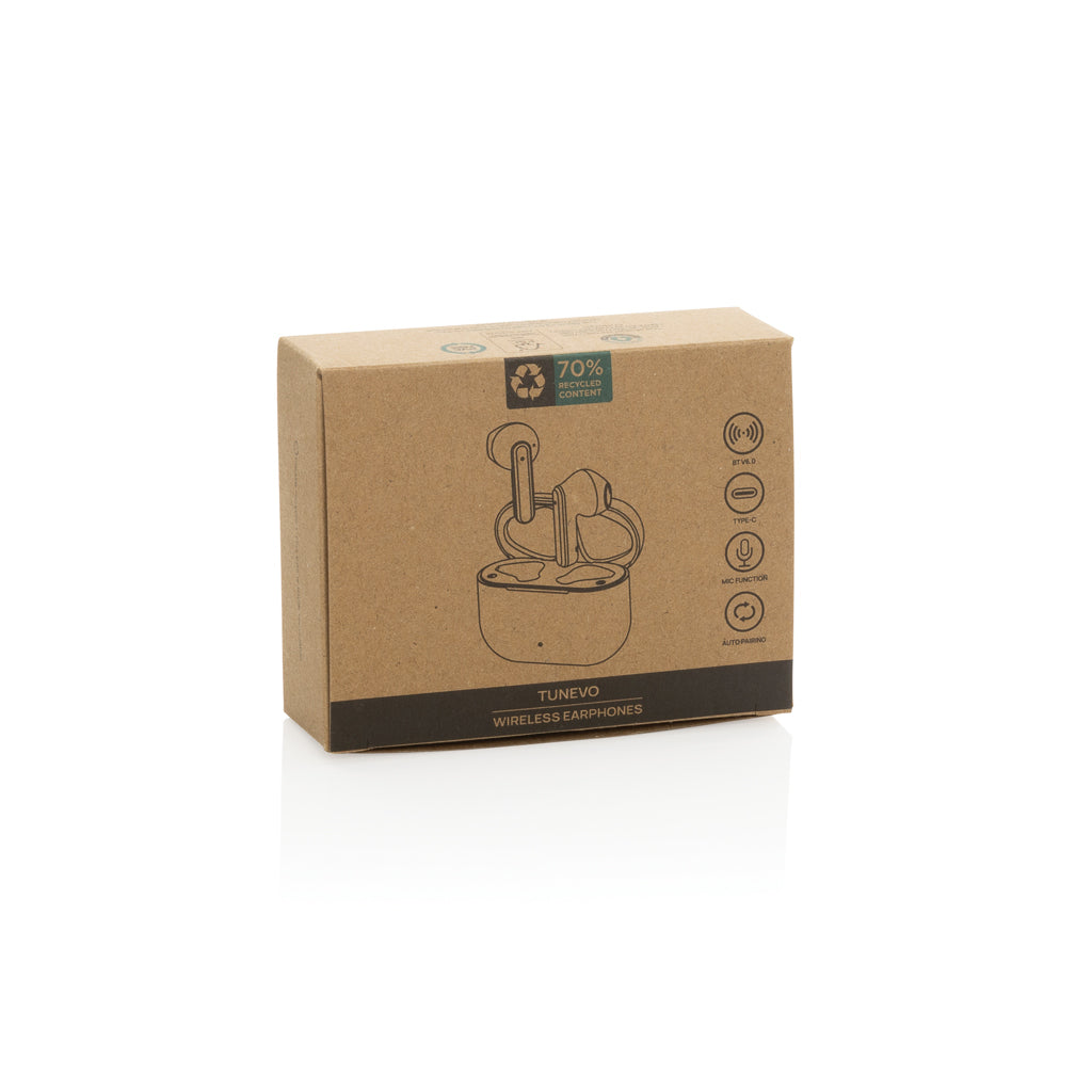 Tunevo RCS recycled plastic wireless earbuds - White