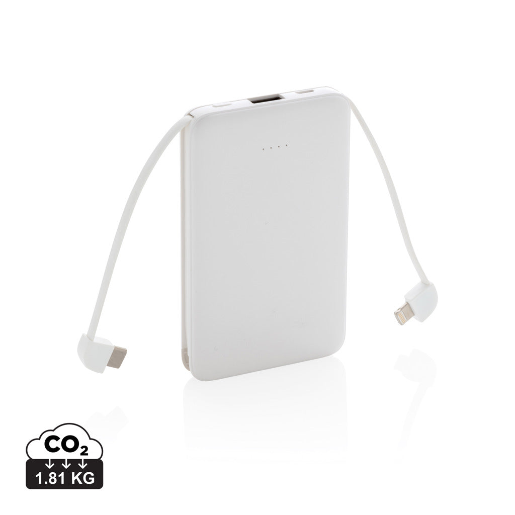 5.000 mAh Pocket Powerbank with integrated cables - White
