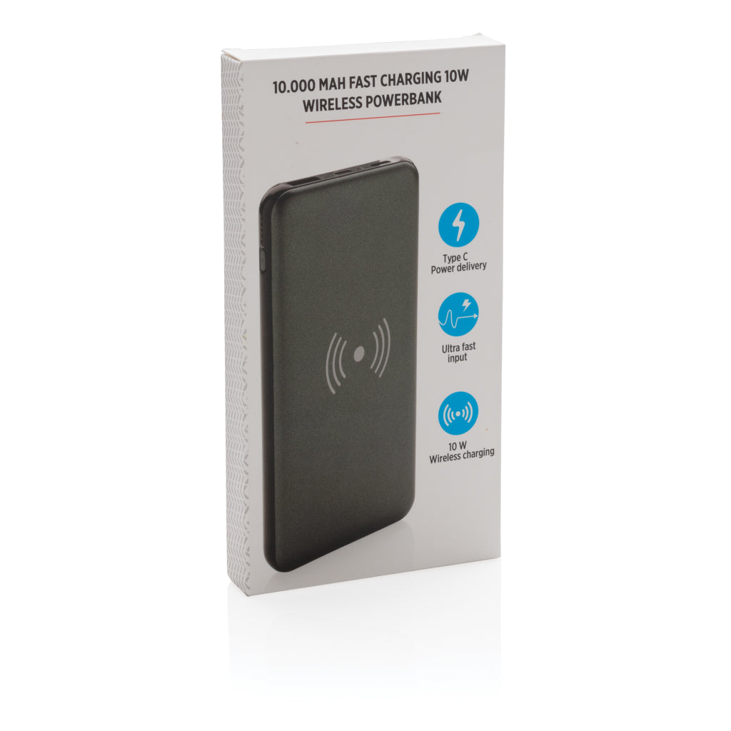 10.000 mAh Fast Charging 10W Wireless Powerbank with PD - Grey