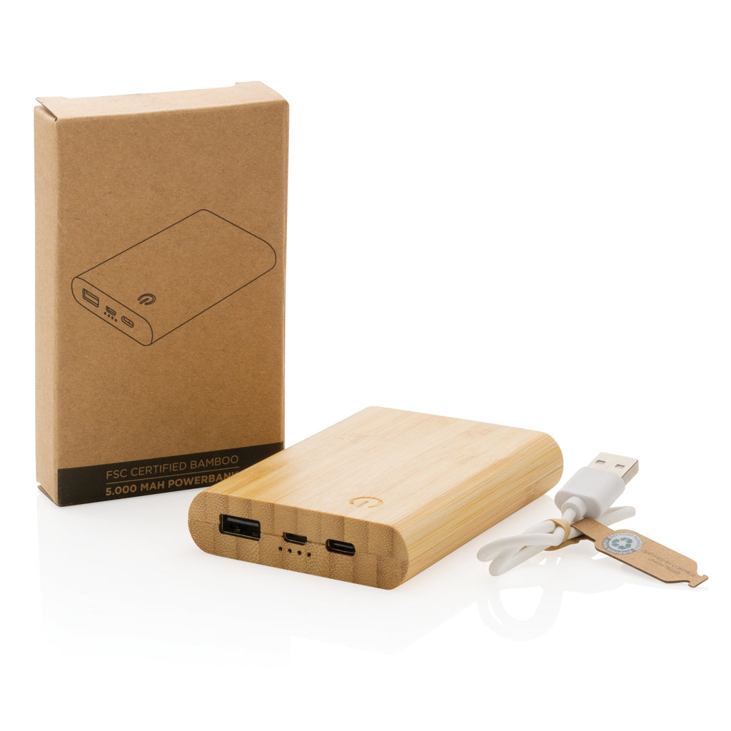 Bamboo 5.000 mAh powerbank - Brown