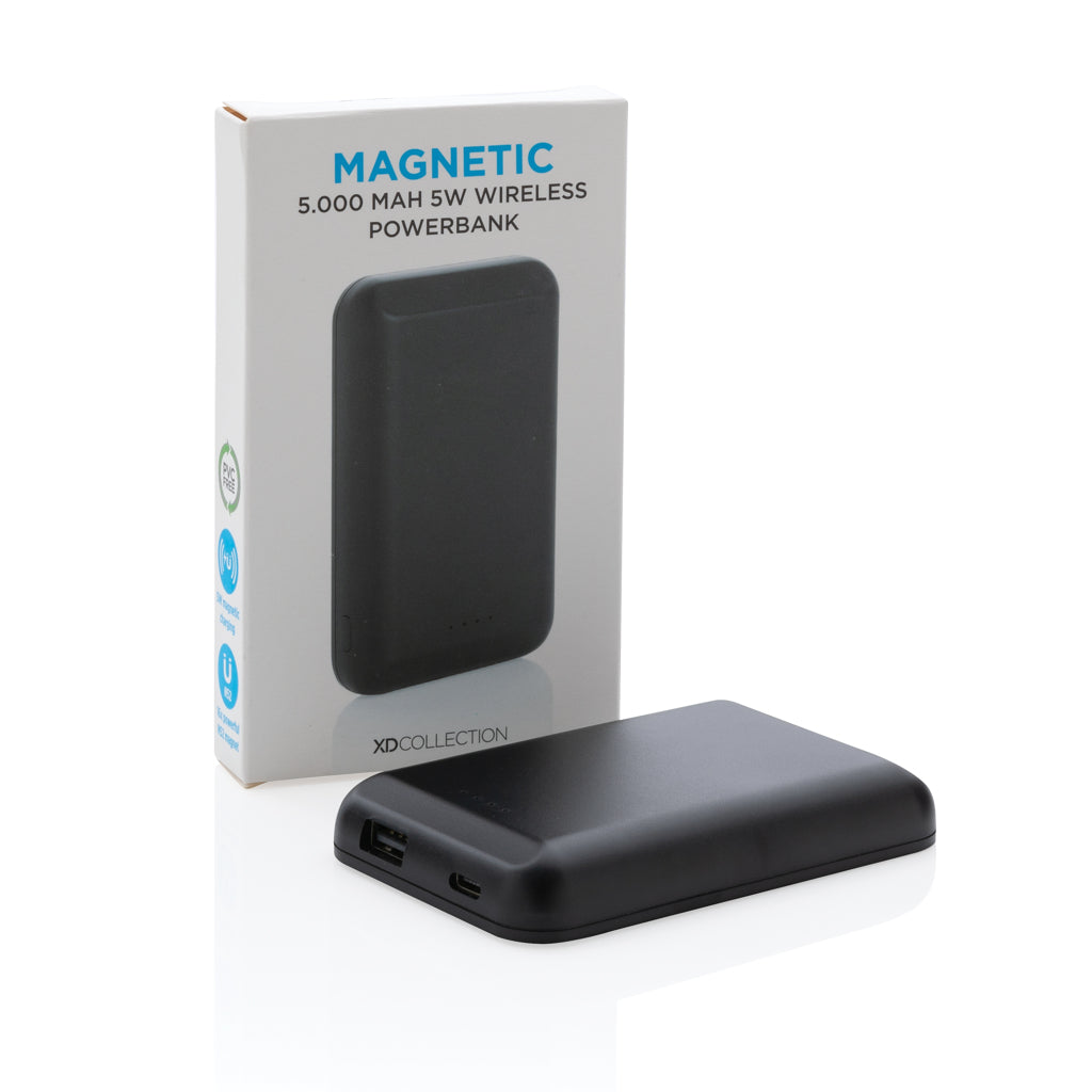 Magnetic 5.000 mAh 5W wireless powerbank - Black