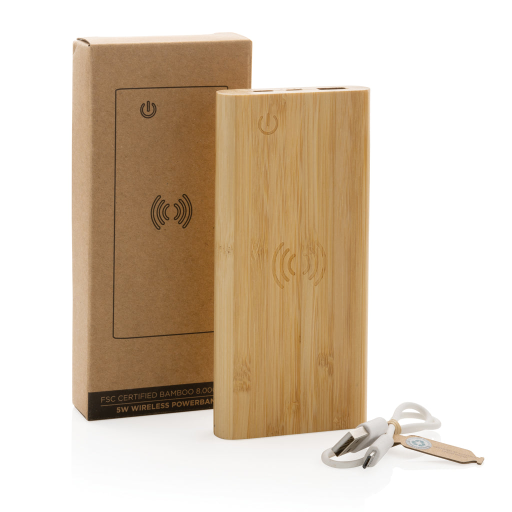 Bamboo 8.000 mAh 5W wireless powerbank - Brown