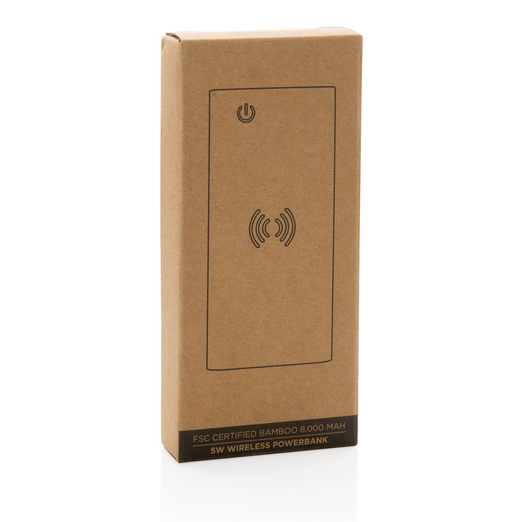 Bamboo 8.000 mAh 5W wireless powerbank - Brown