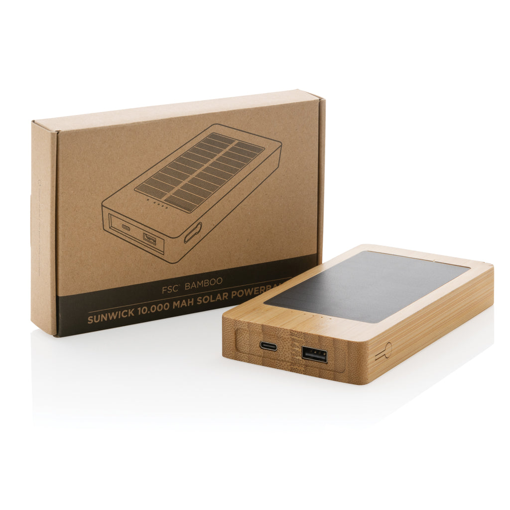 Sunwick 10.000 mAh Bamboo solar powerbank - Brown