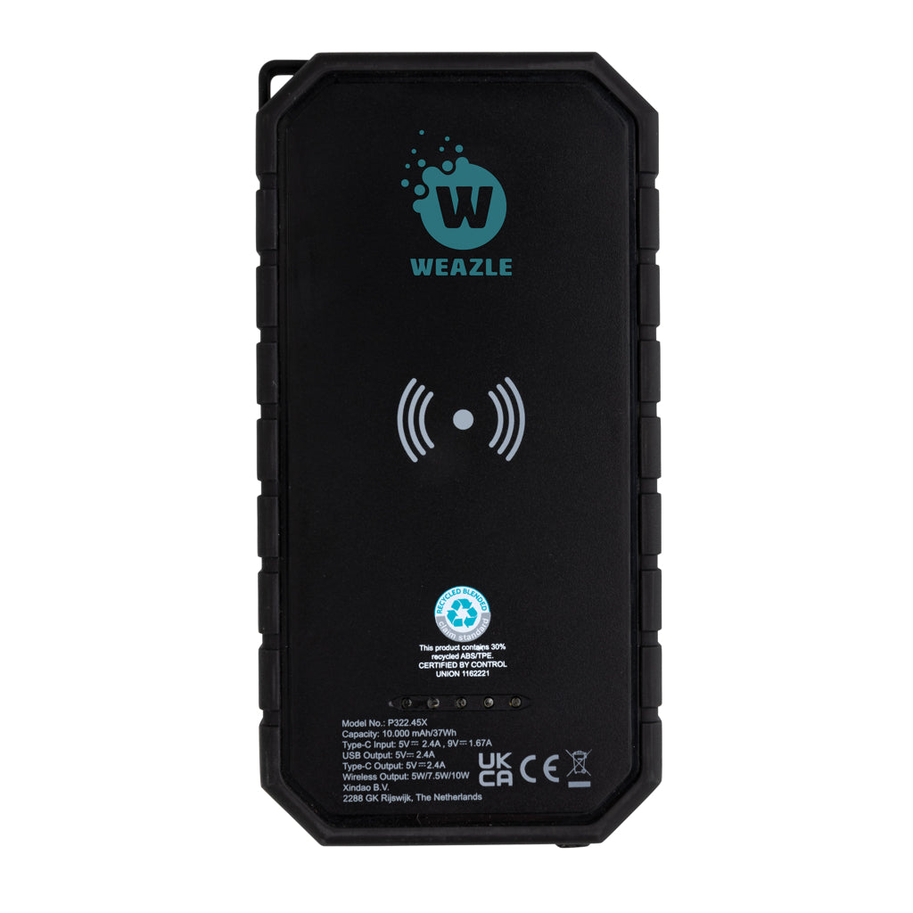 RCS recycled plastic Solar powerbank with 10W Wireless - Black