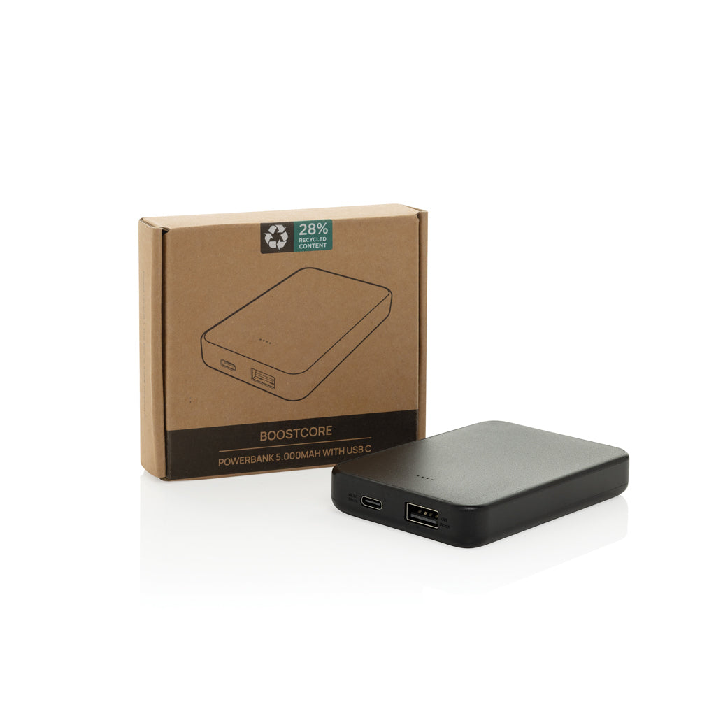 Boostcore RCS recycled plastic powerbank 5.000mAh with USB C - Black