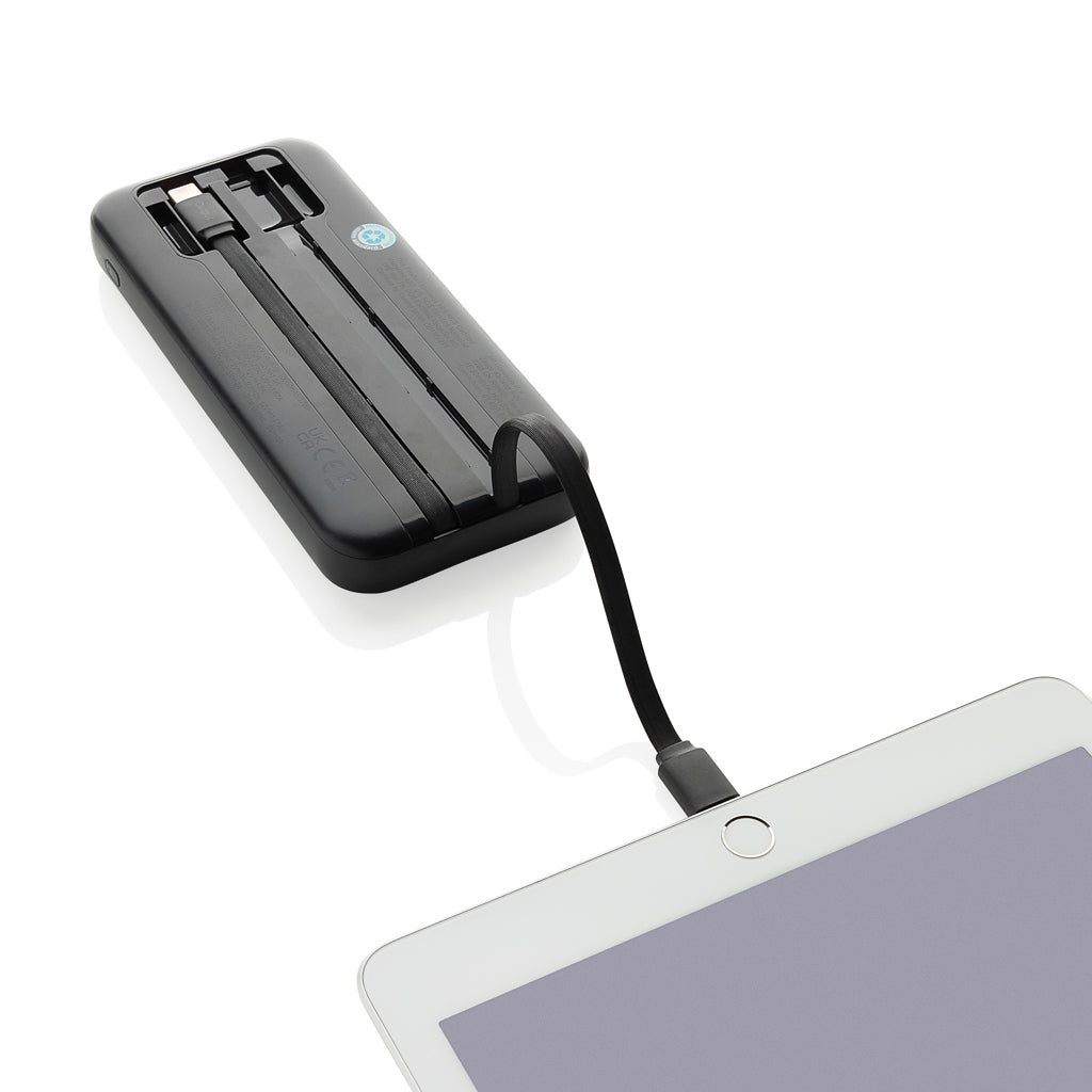 Turbopack RCS rplastic powerbank 10.000 integrated cables - Black