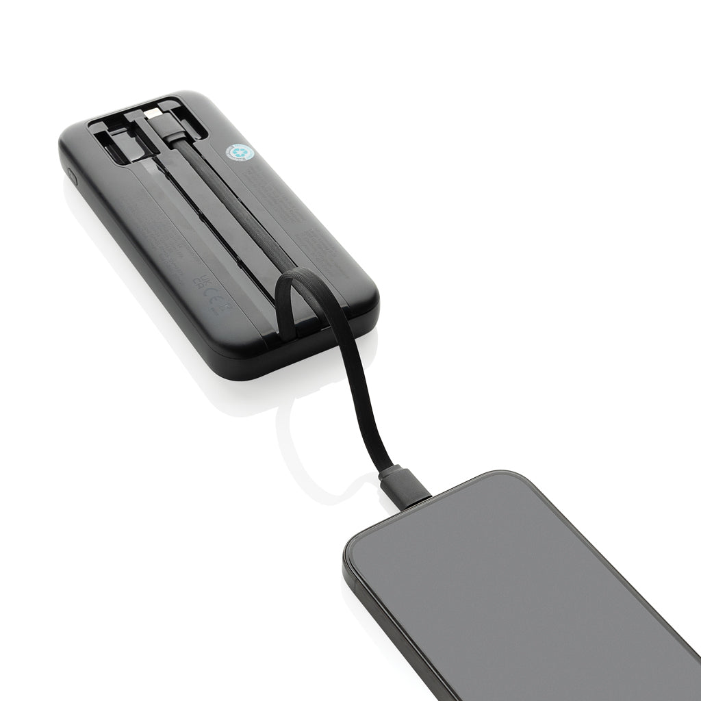 Turbopack RCS rplastic powerbank 10.000 integrated cables - Black