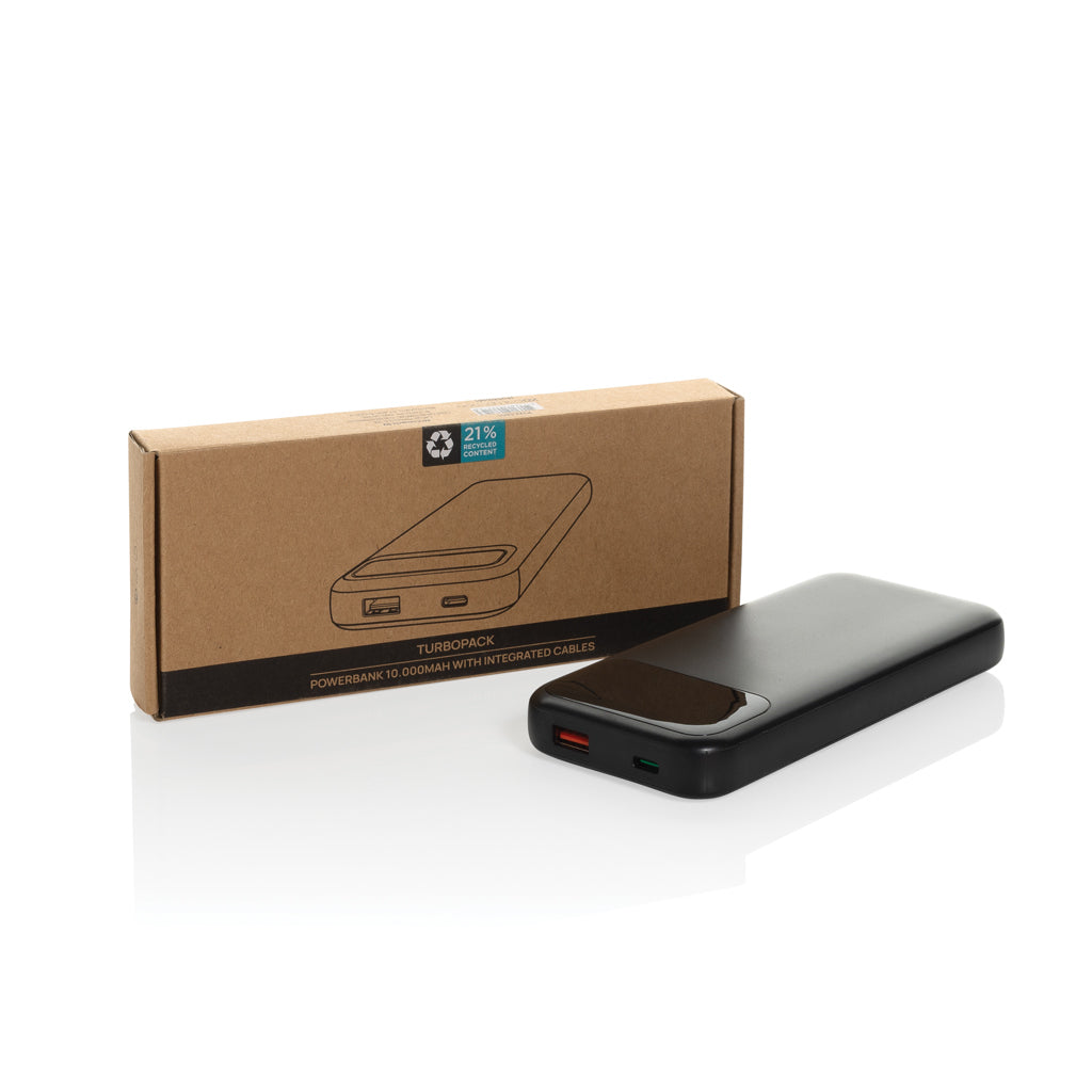 Turbopack RCS rplastic powerbank 10.000 integrated cables - Black