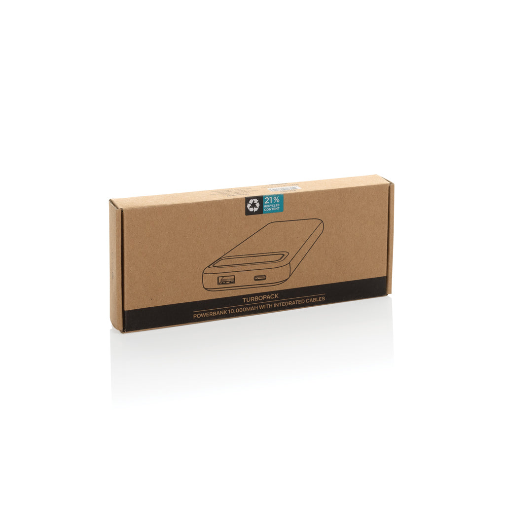 Turbopack RCS rplastic powerbank 10.000 integrated cables - Black