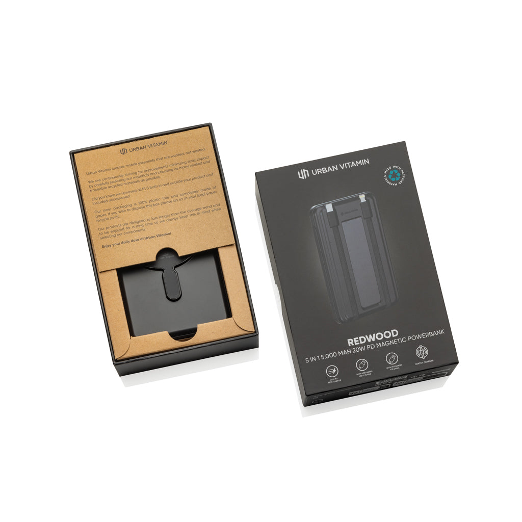 Urban Vitamin Redwood 5in1 5000mah 20W PD magnetic powerbank - Black