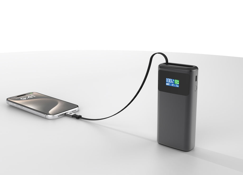 Quantum RCS ultra-fast PD45W 10.000mAh powerbank with screen - Grey