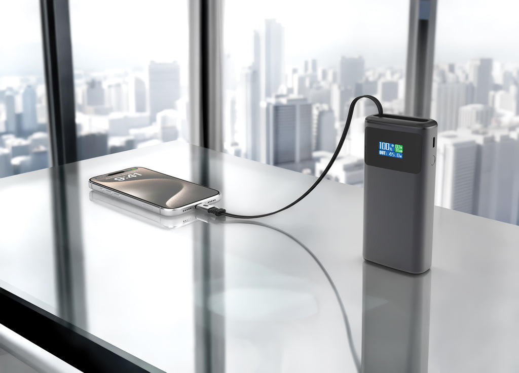 Quantum RCS ultra-fast PD45W 10.000mAh powerbank with screen - Grey