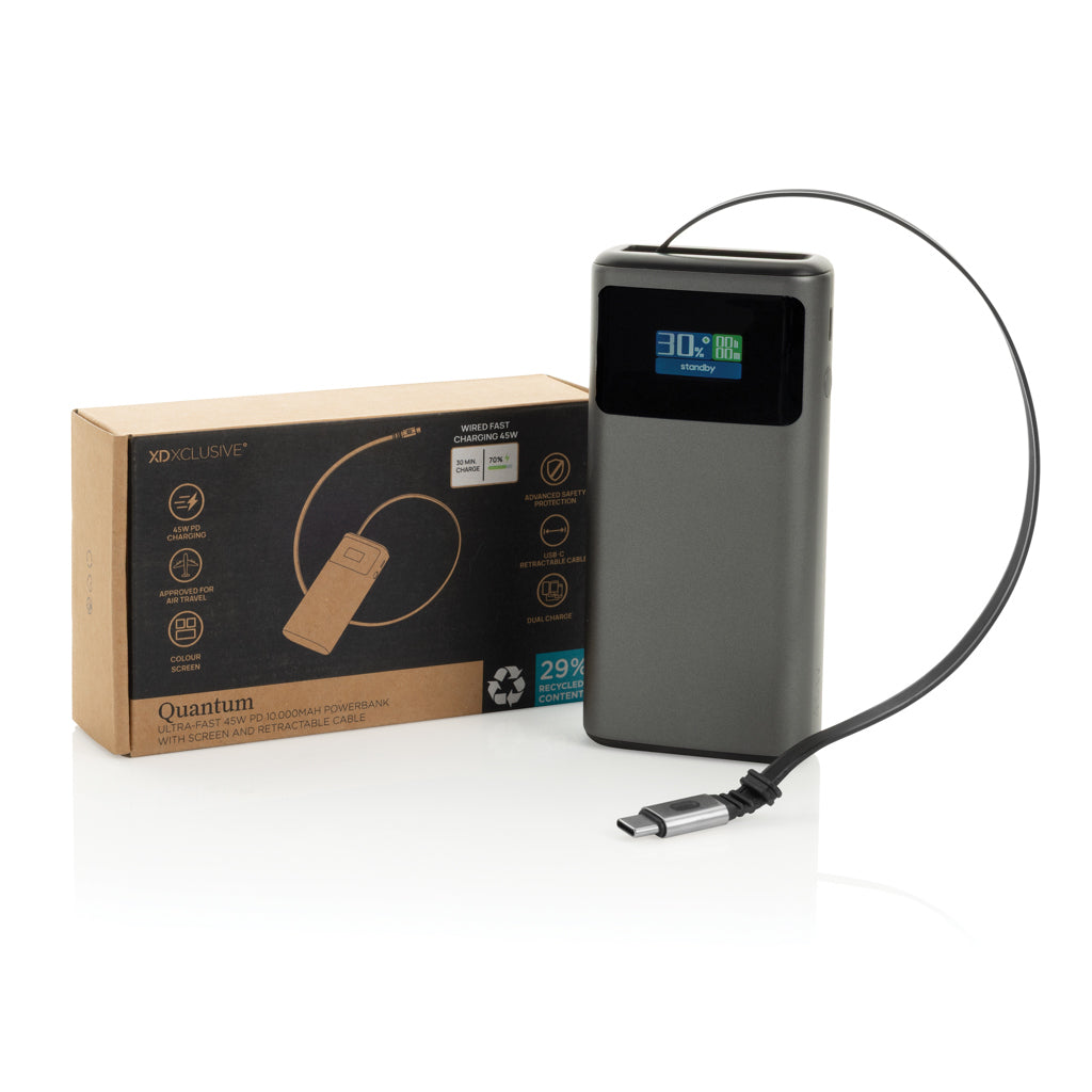 Quantum RCS ultra-fast PD45W 10.000mAh powerbank with screen - Grey