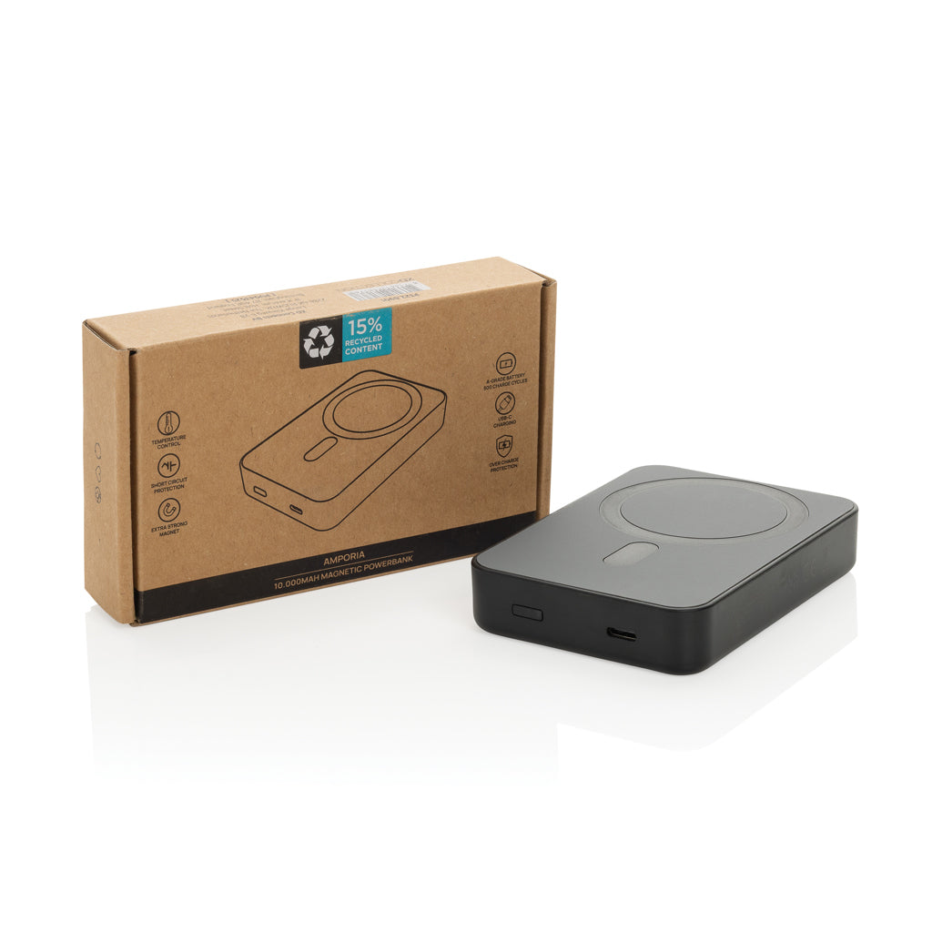 Amporia RCS recycled plastic 10.000mAh magnetic powerbank - Black
