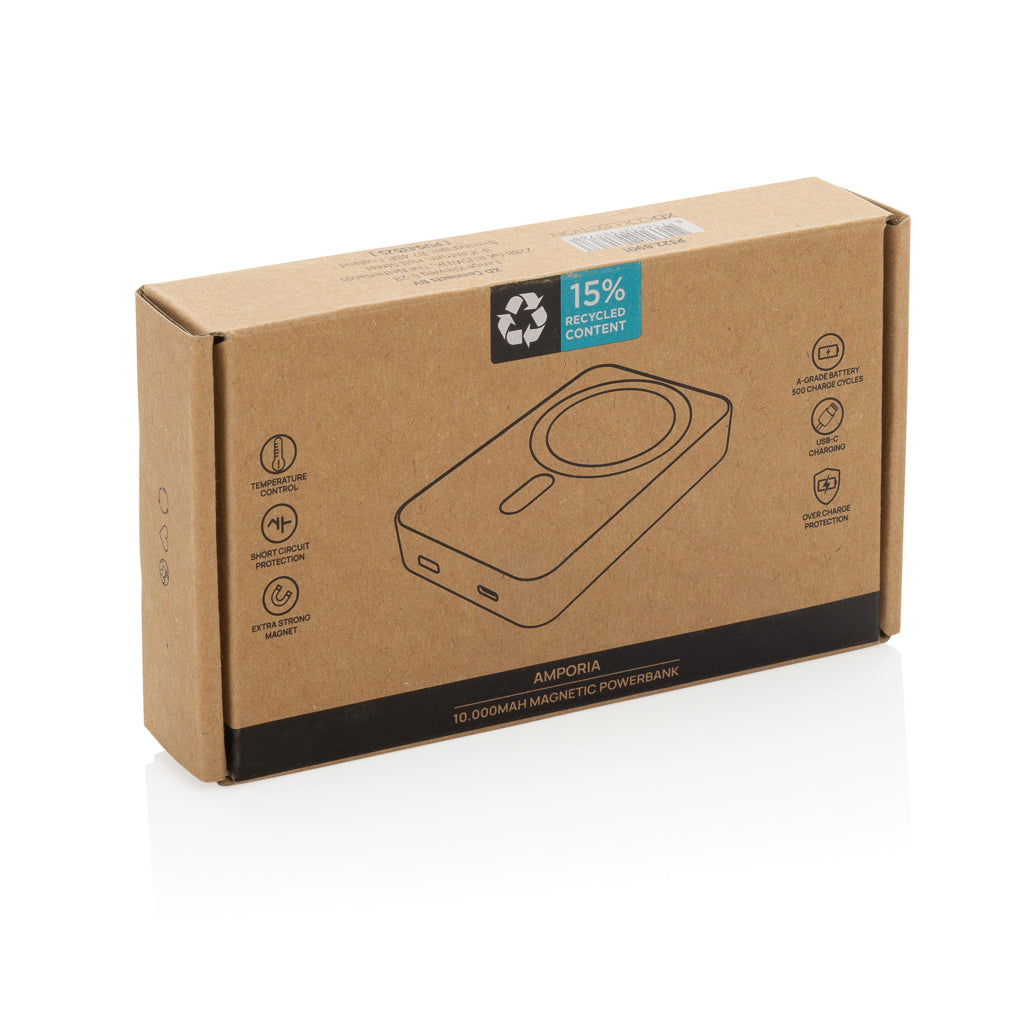 Amporia RCS recycled plastic 10.000mAh magnetic powerbank - Black