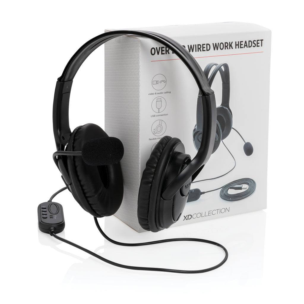 Over ear wired work headset - Black