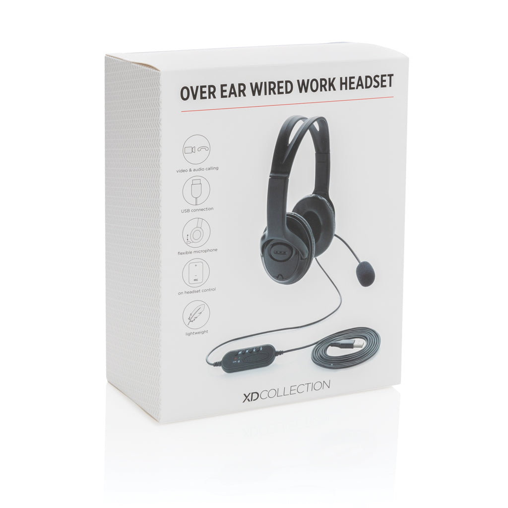 Over ear wired work headset - Black