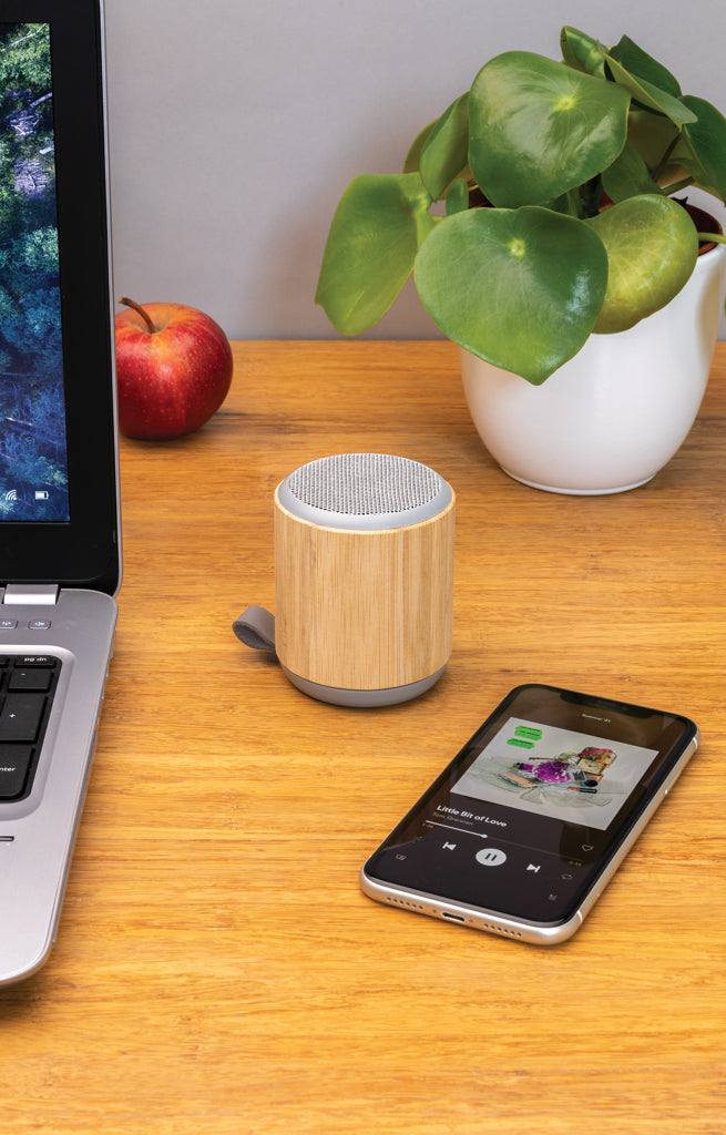 Bamboo and fabric 3W wireless speaker - Brown