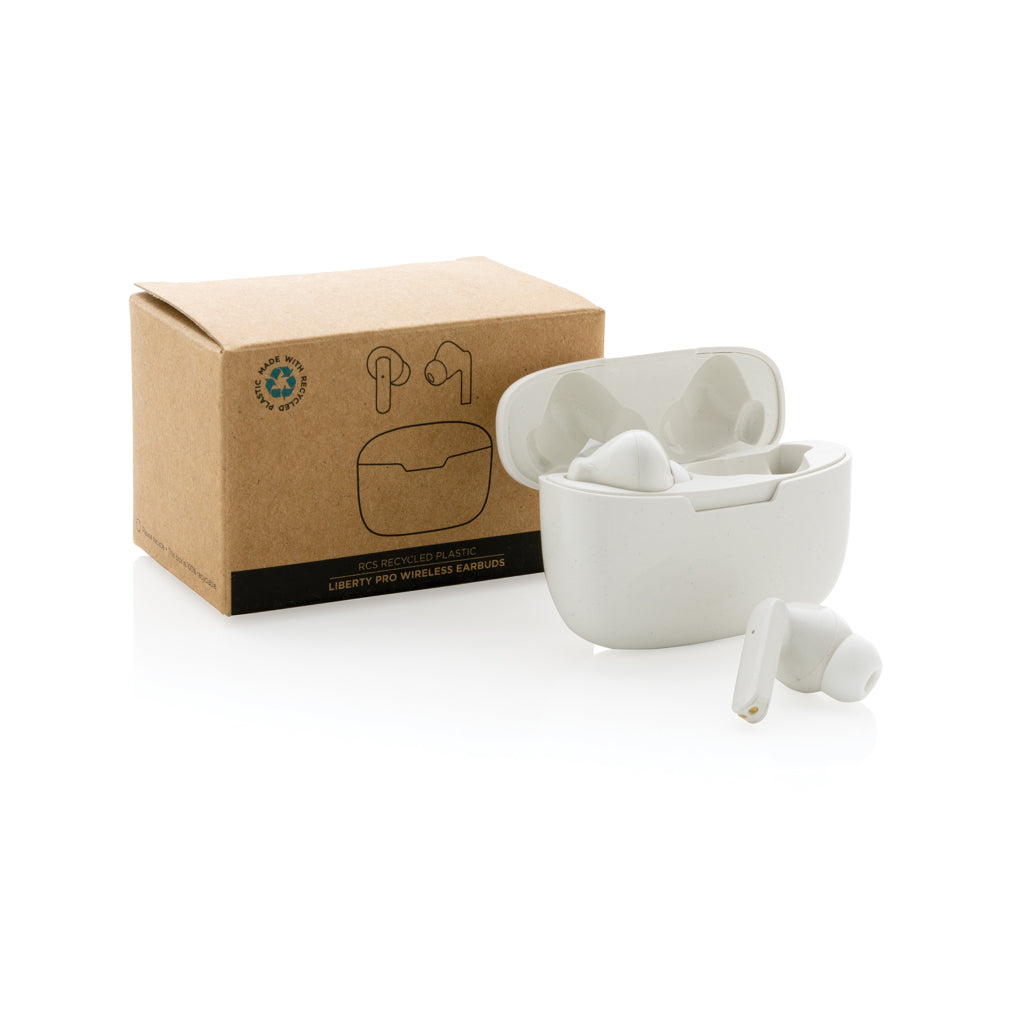 RCS recycled plastic Liberty Pro wireless earbuds - White
