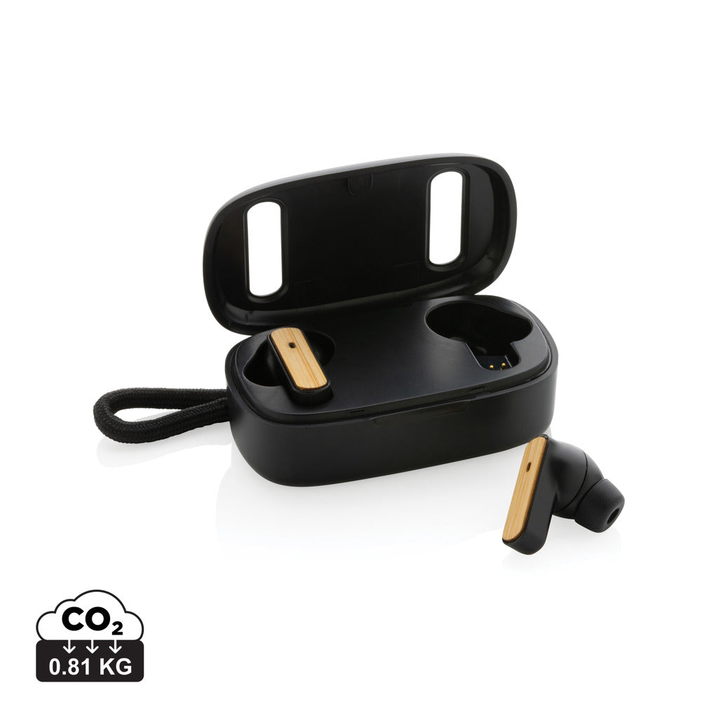 RCS recycled plastic & bamboo TWS earbuds - Black
